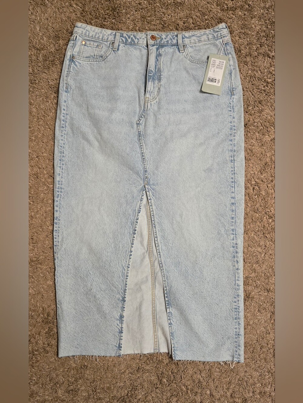 NWT Light Wash Denim Midi Skirt with Front Slit